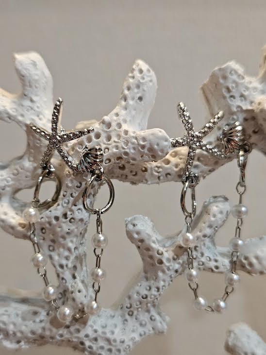 🐚⭐ Coastal Starfish & Pearl Drop Earrings ⭐🐚